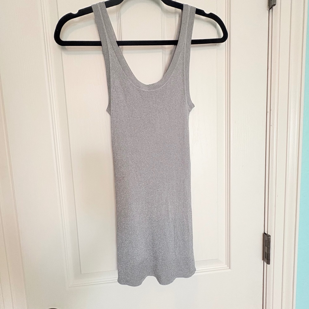 Vince Tank Top Women S Silver New Metallic Ribbed Scoop Neck V077473554